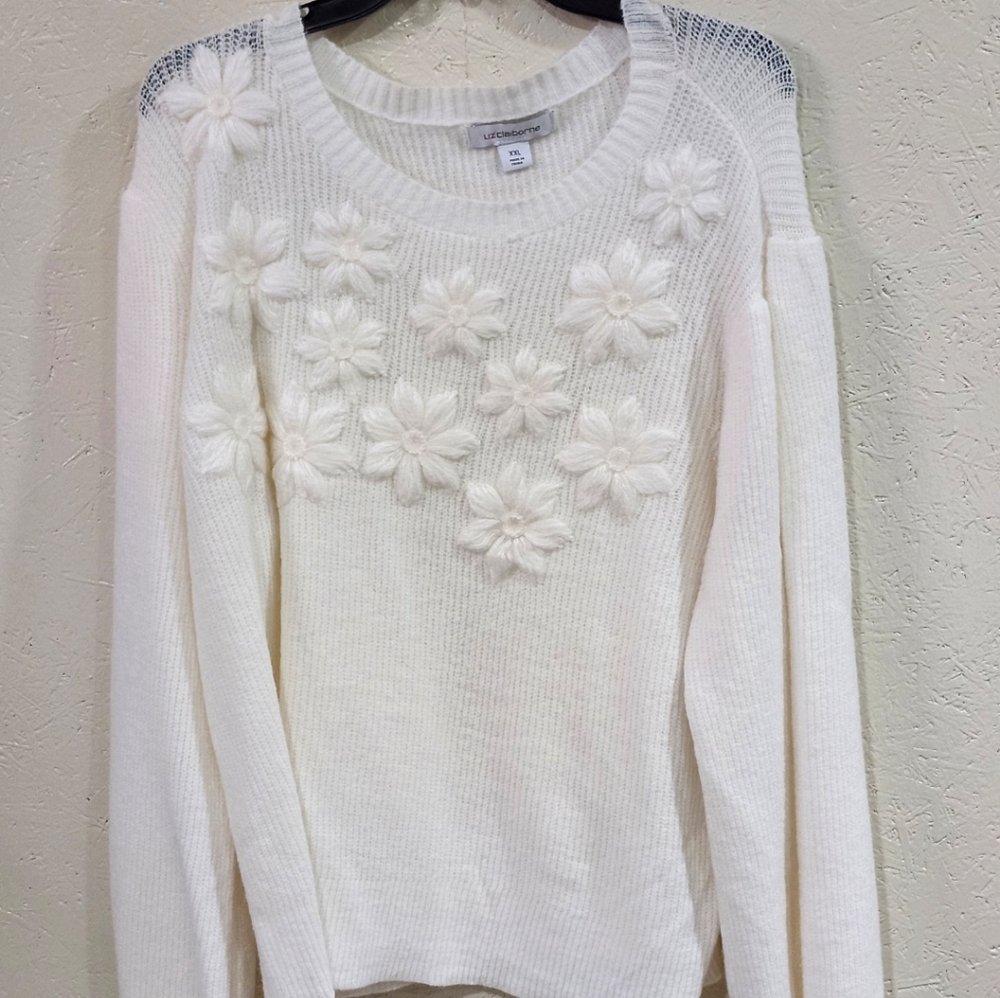 Liz Claiborne‎ floral embroidered V Neck sweater XXL nwt!